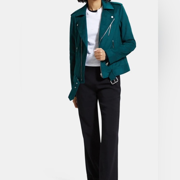 Theory Jackets & Blazers - Theory Modern Moto Jacket Green Faux Suede XS NWT